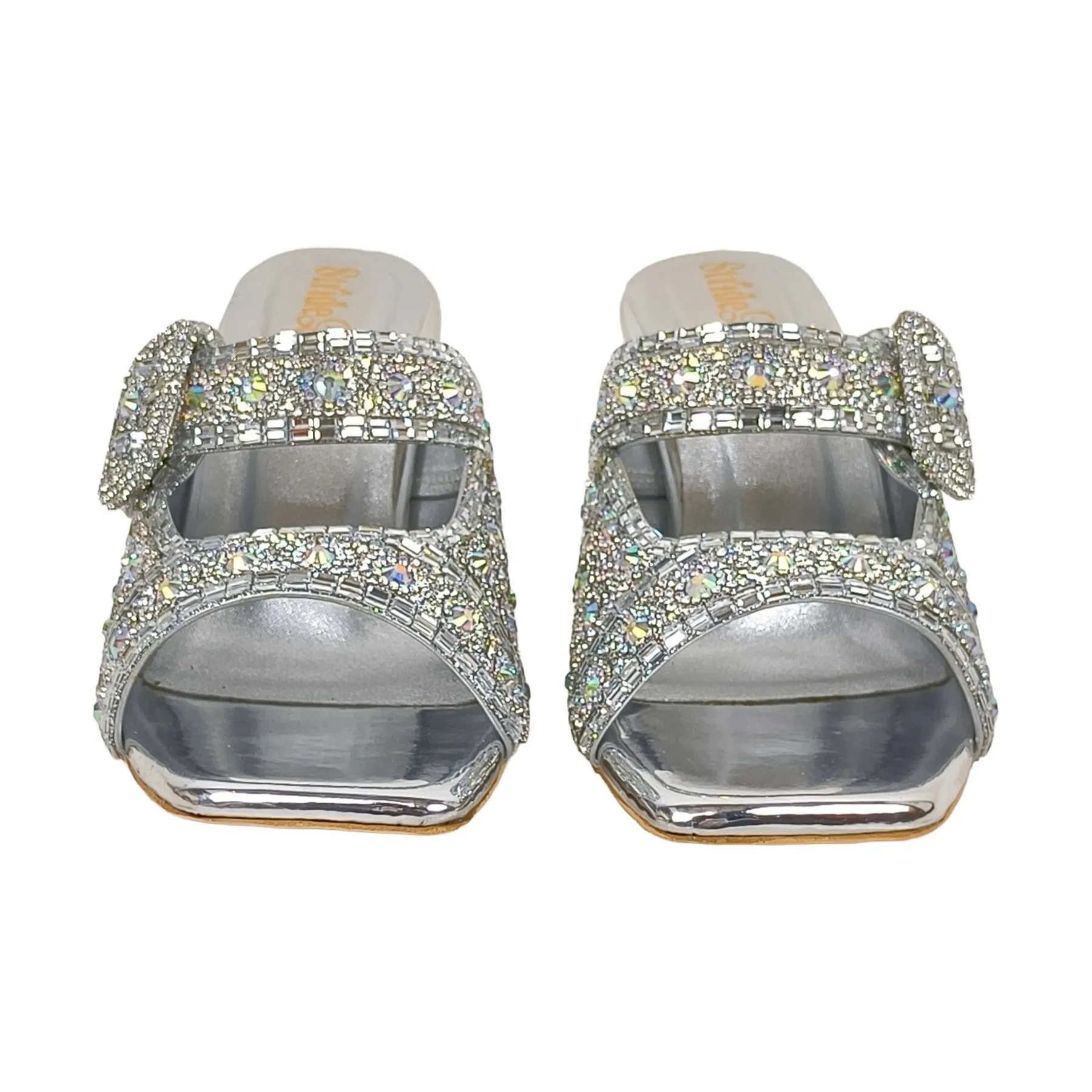 Radiant Silver Baguette Crystal Slide Sandals – 3-Inch Square Toe Heel