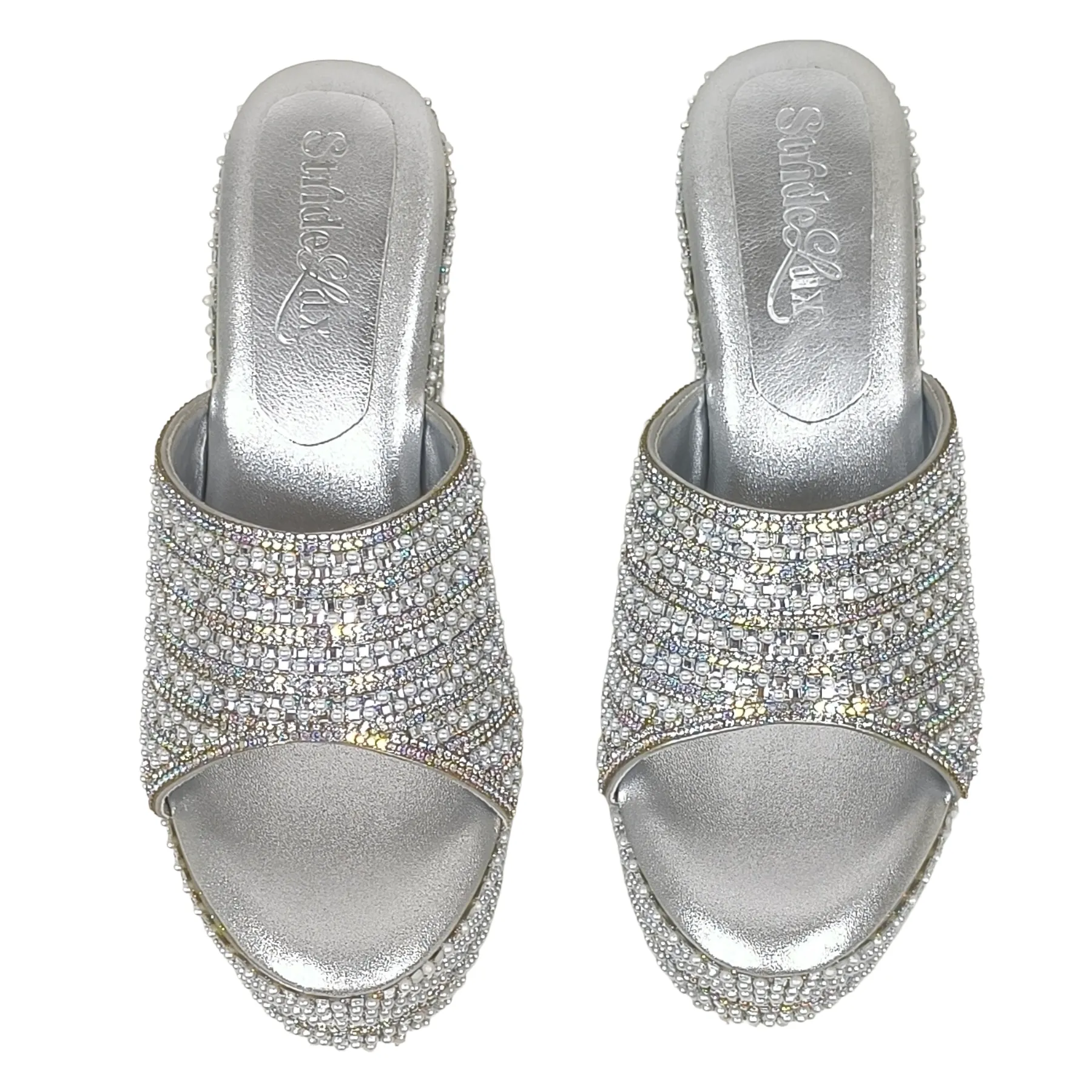 Silver Metallic Block Heel Mules for Bridal, Wedding, & Evening Party Wear