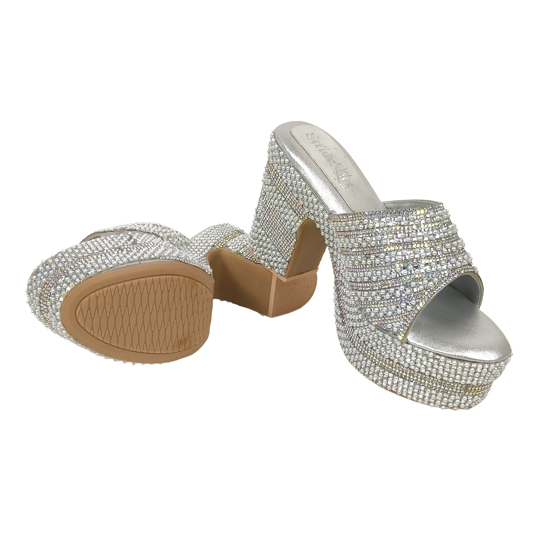 Silver Metallic Block Heel Mules for Bridal, Wedding, & Evening Party Wear - Image 9