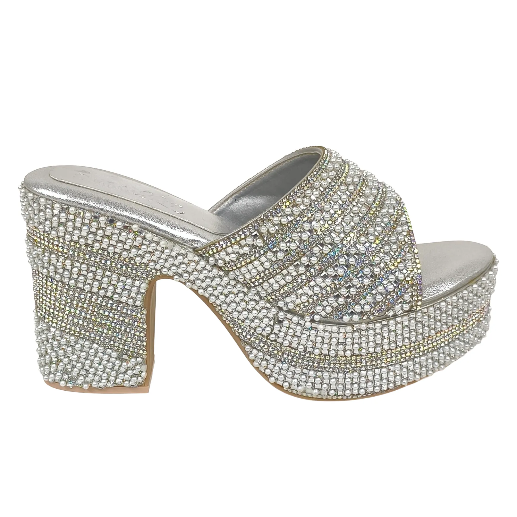 Silver Metallic Block Heel Mules for Bridal, Wedding, & Evening Party Wear - Image 6