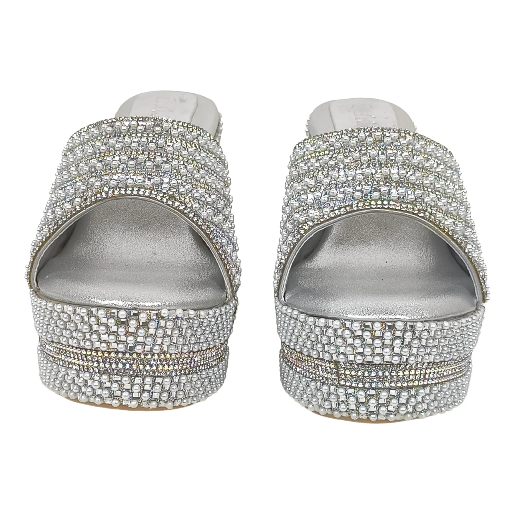 Silver Metallic Block Heel Mules for Bridal, Wedding, & Evening Party Wear - Image 3