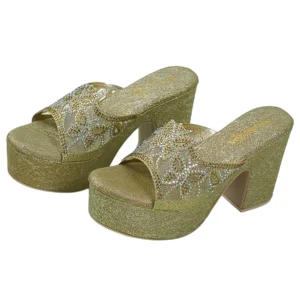 Aurelia Gold Shimmer Embellished Platform Mules