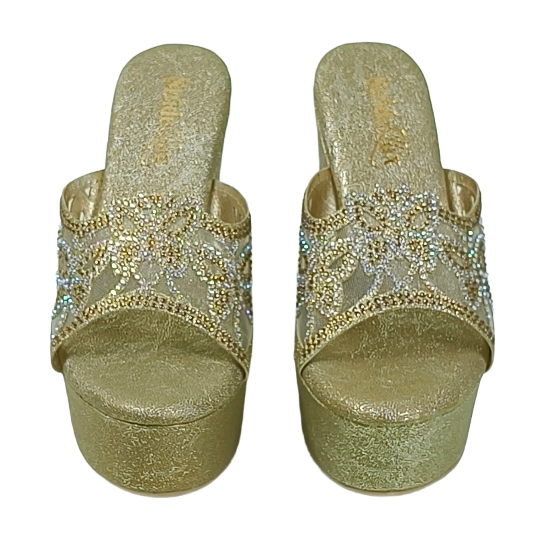 Aurelia Gold Shimmer Embellished Platform Mules