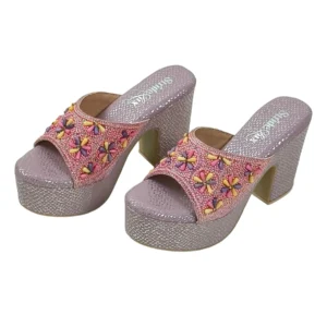 StrideLux Flora-Bead Metallic Platform Mules