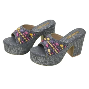 Glittering Charcoal Multi-Bead Platform Mules