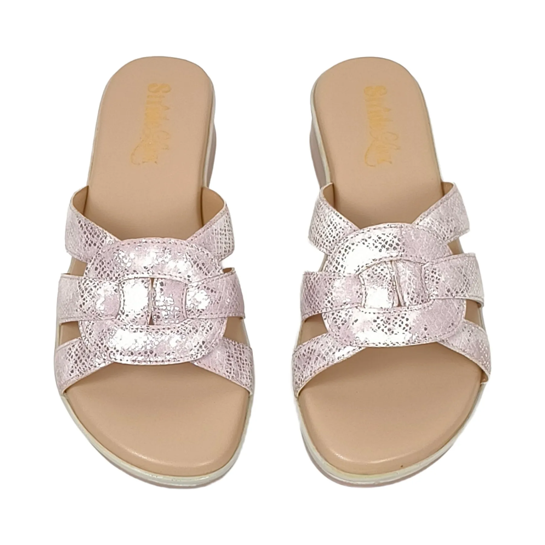 Women Pink Gold Textured Criss-Cross Slip-On Comfort Sandals