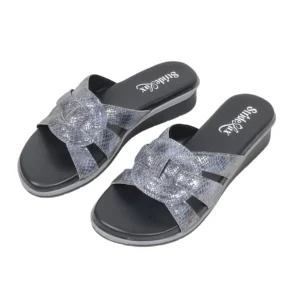 Women Grey Textured Criss-Cross Slip-On Comfort Sandals