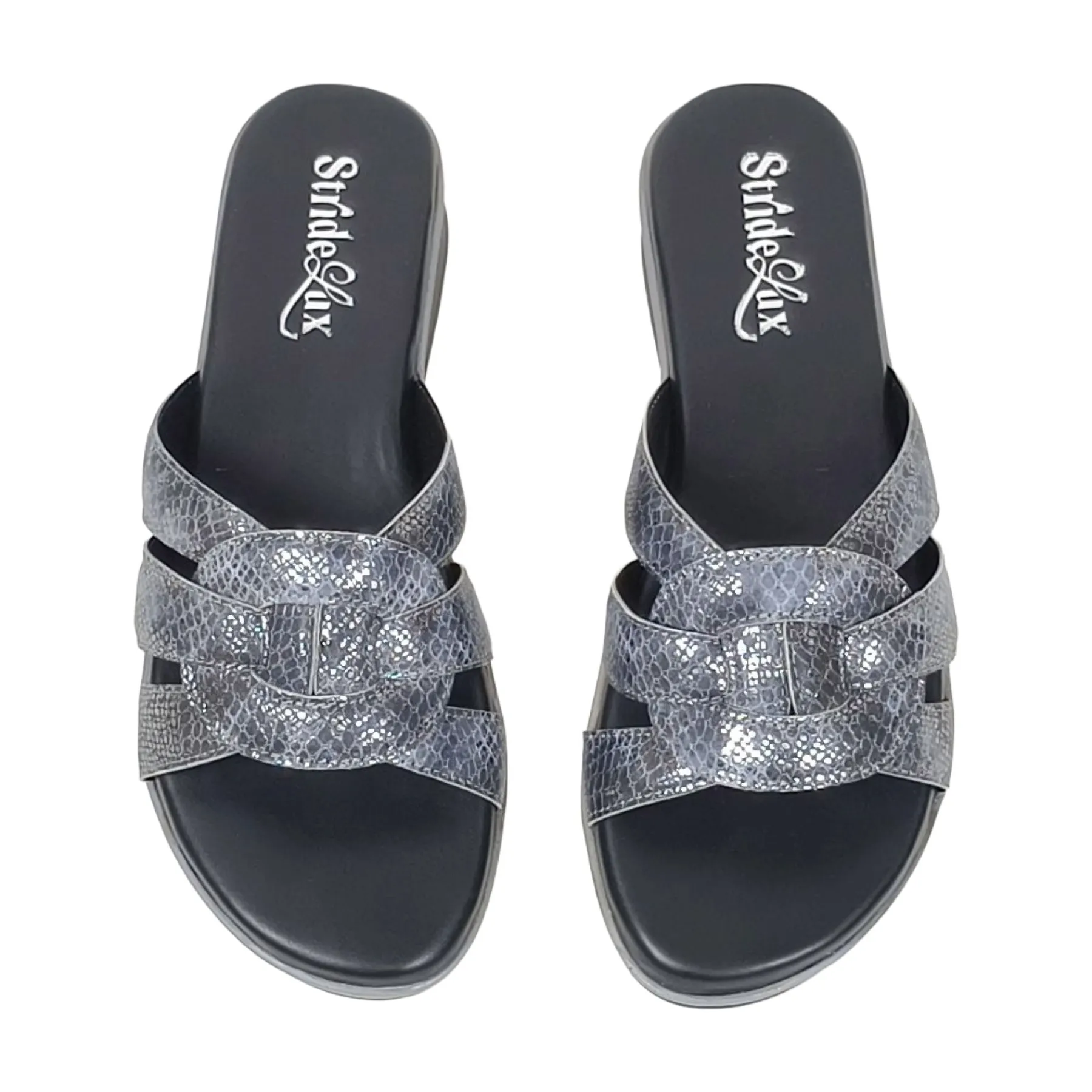 Women Grey Textured Criss-Cross Slip-On Comfort Sandals