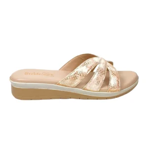 Women Rose Gold Textured Cross-Strap Comfort Slip-On Sandals