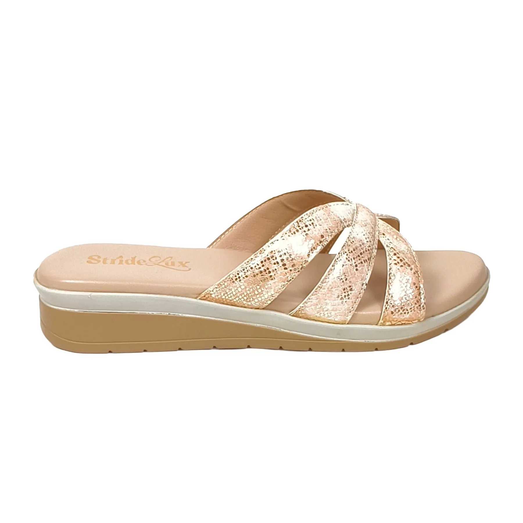 Women Rose Gold Textured Cross-Strap Comfort Slip-On Sandals