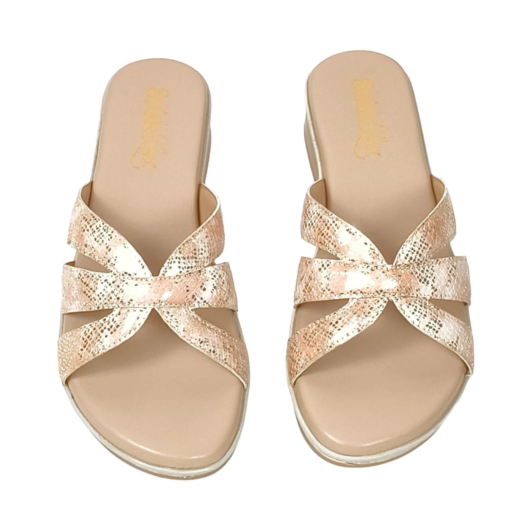 Women Rose Gold Textured Cross-Strap Comfort Slip-On Sandals