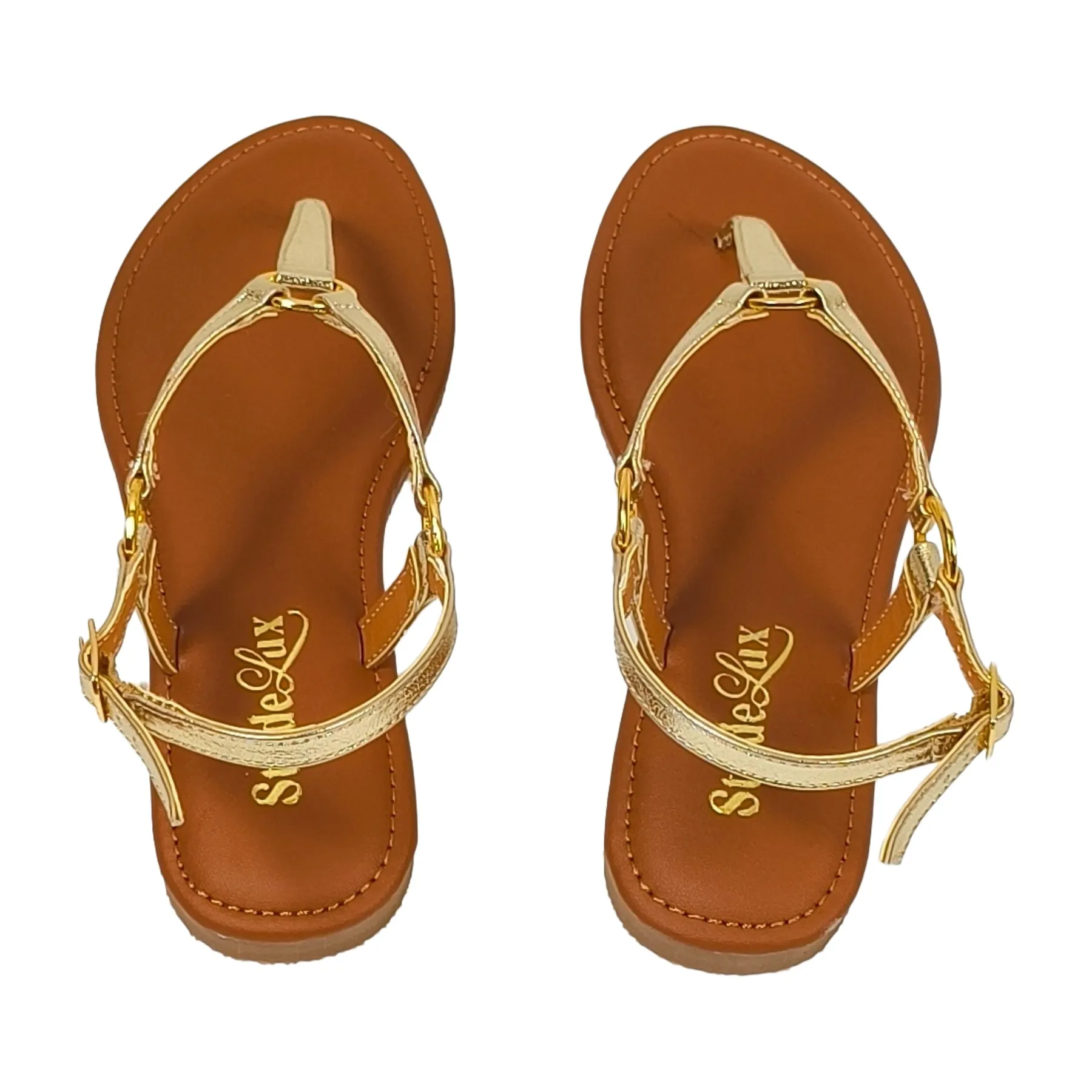 StrideLux Aurelia Ring-Link Toe-Ring Flat Sandals – Luxe Gold - Image 3