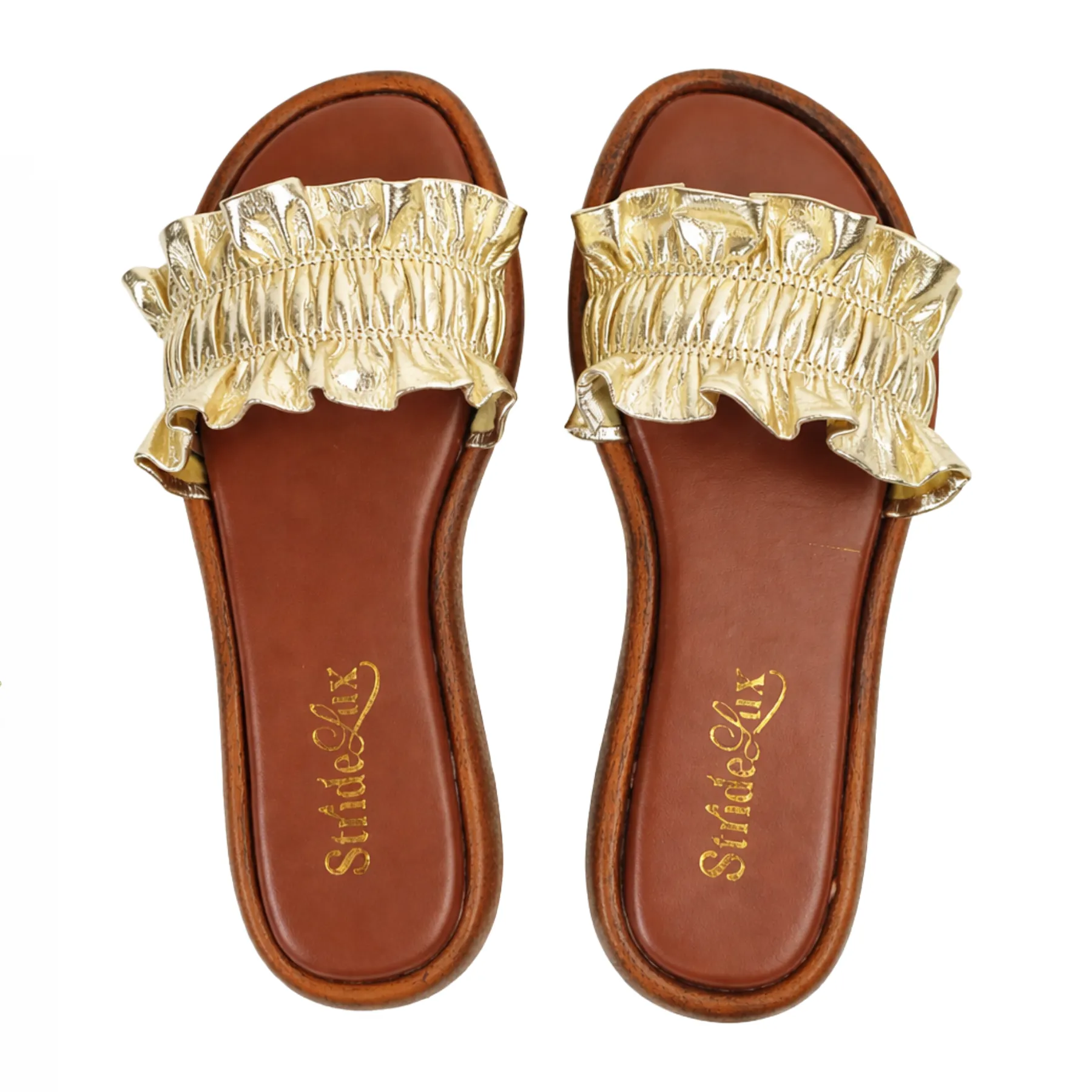StrideLux Elegant Gold Flat Sandals