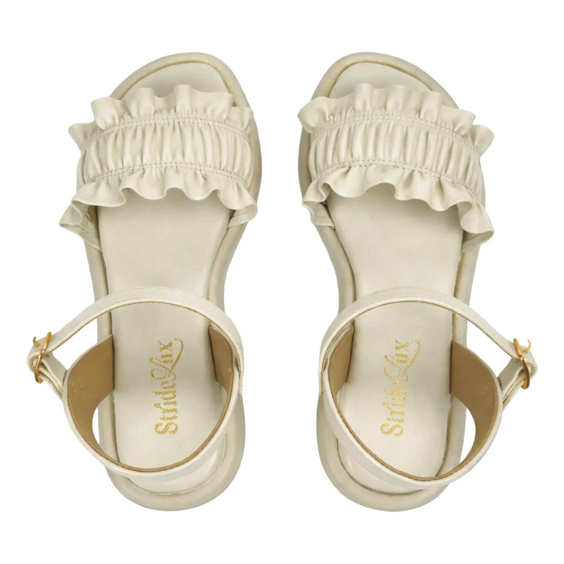 StrideLux Women’s Off-White Ruffle Flat Sandals