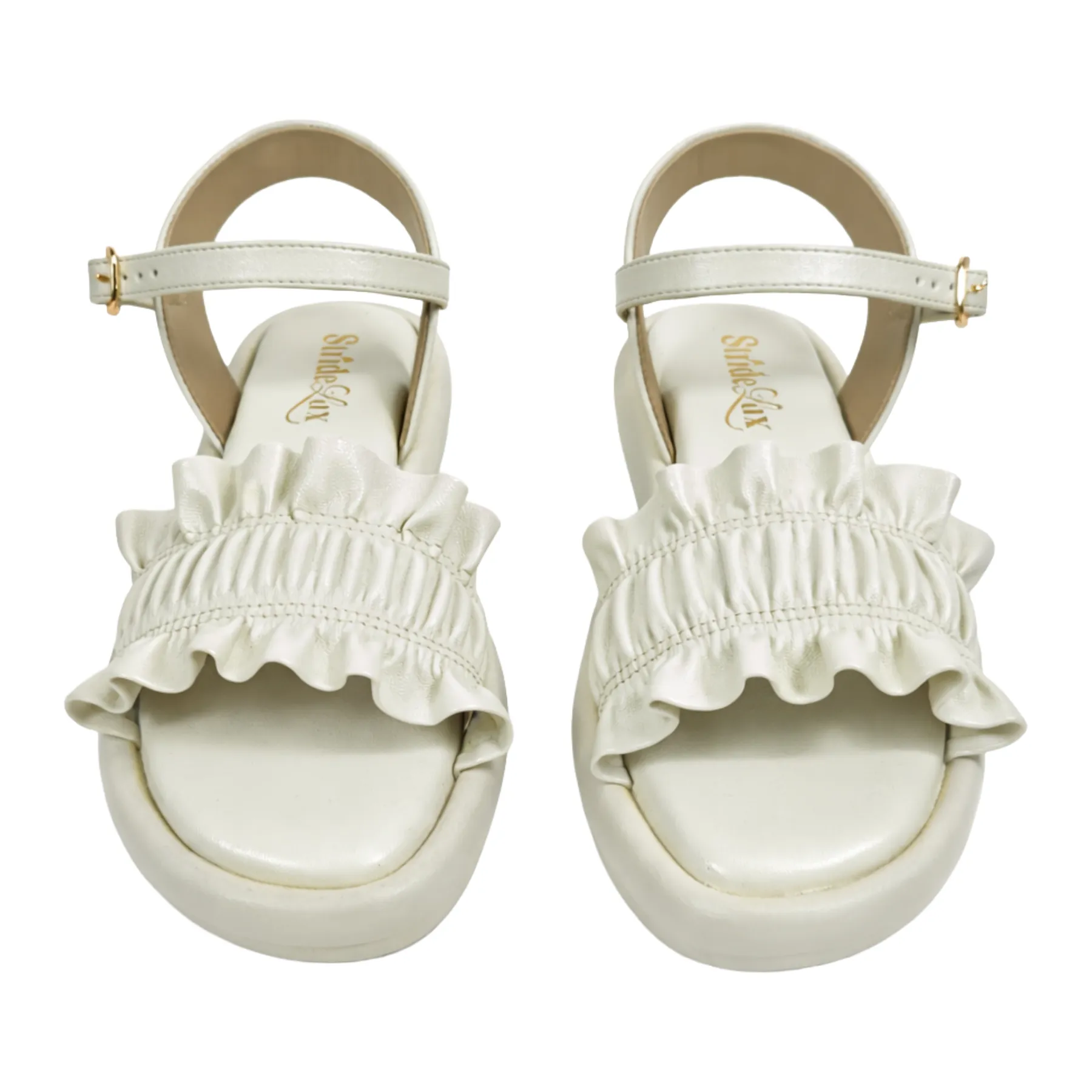 StrideLux Women’s Off-White Ruffle Flat Sandals - Image 3
