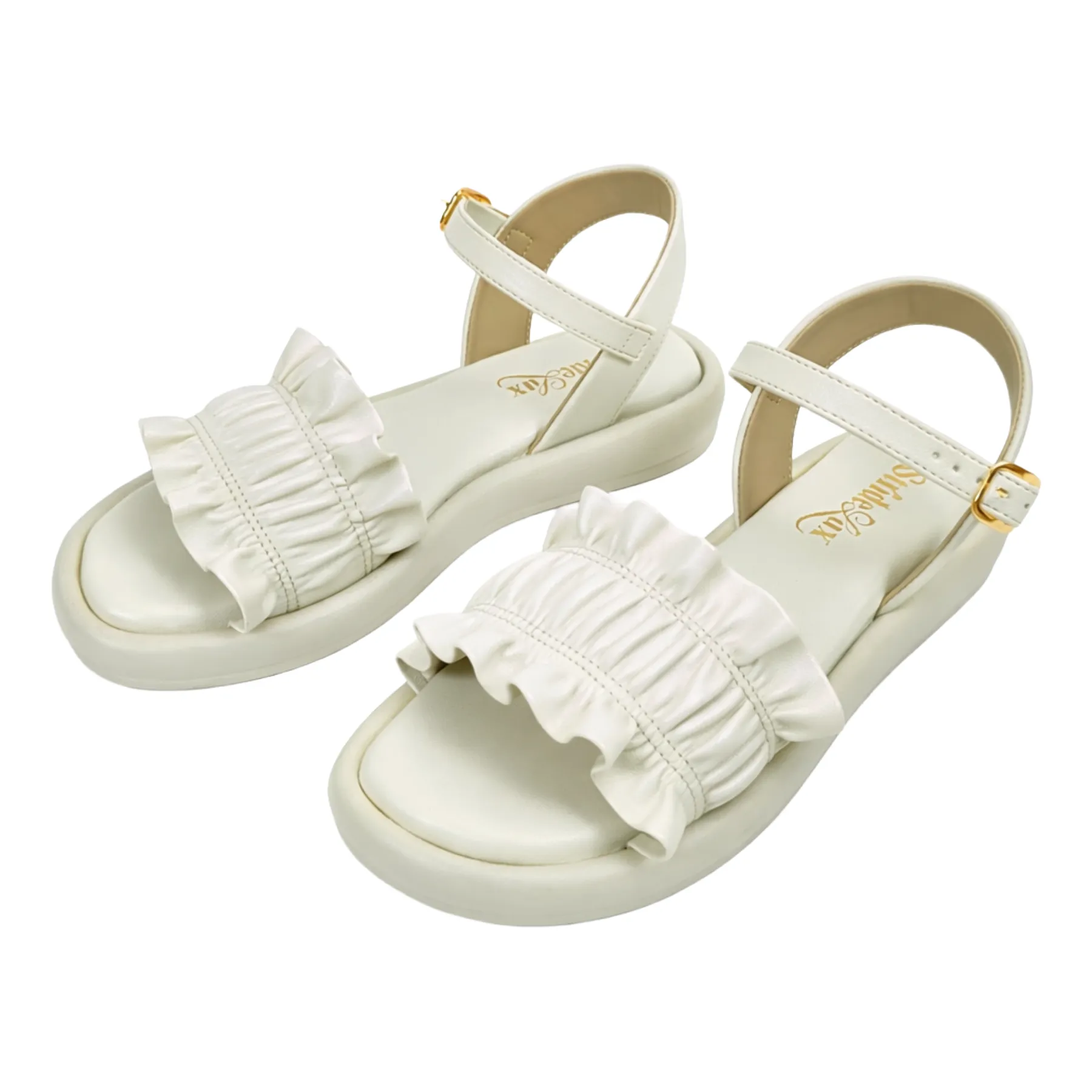 StrideLux Women’s Off-White Ruffle Flat Sandals