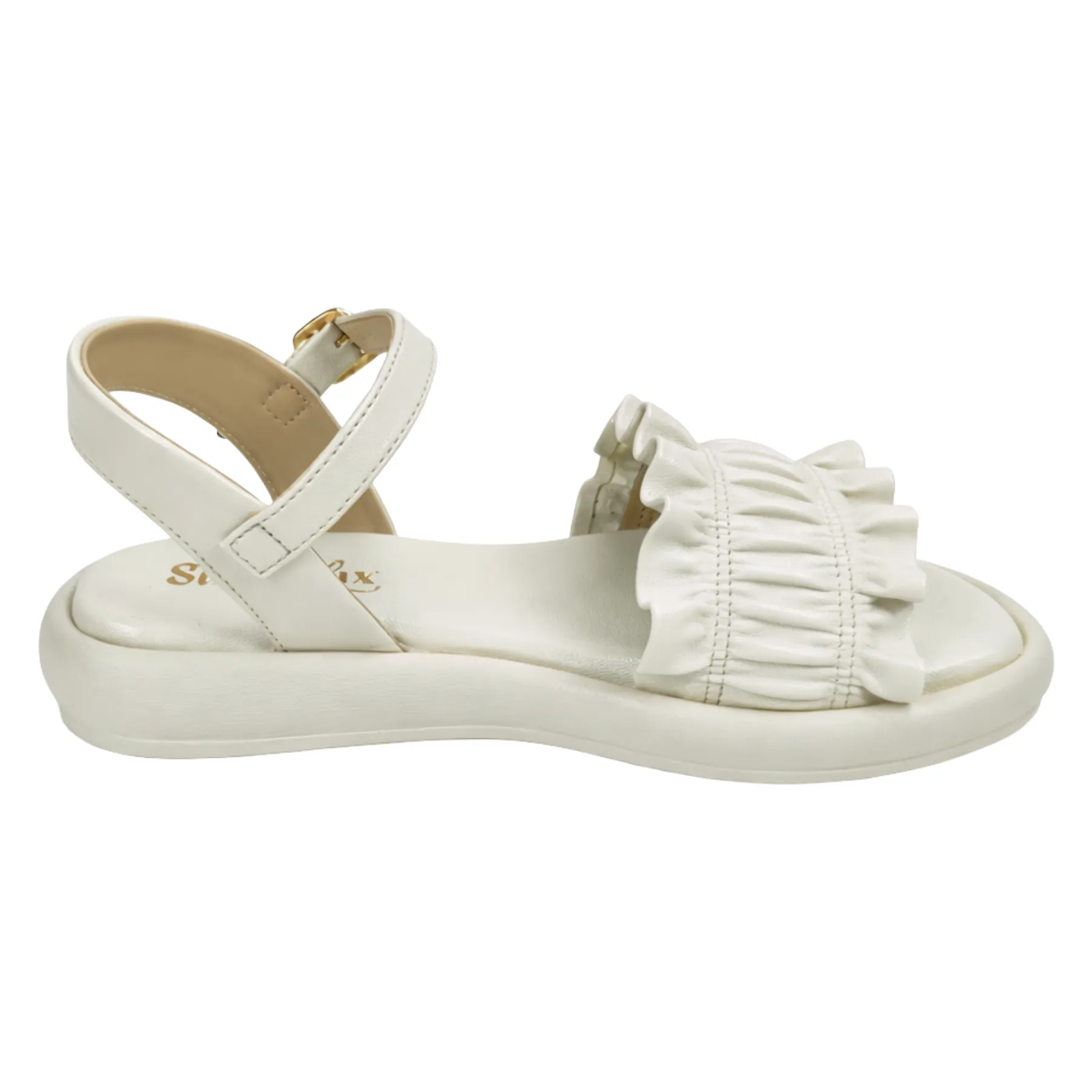 StrideLux Women’s Off-White Ruffle Flat Sandals - Image 5