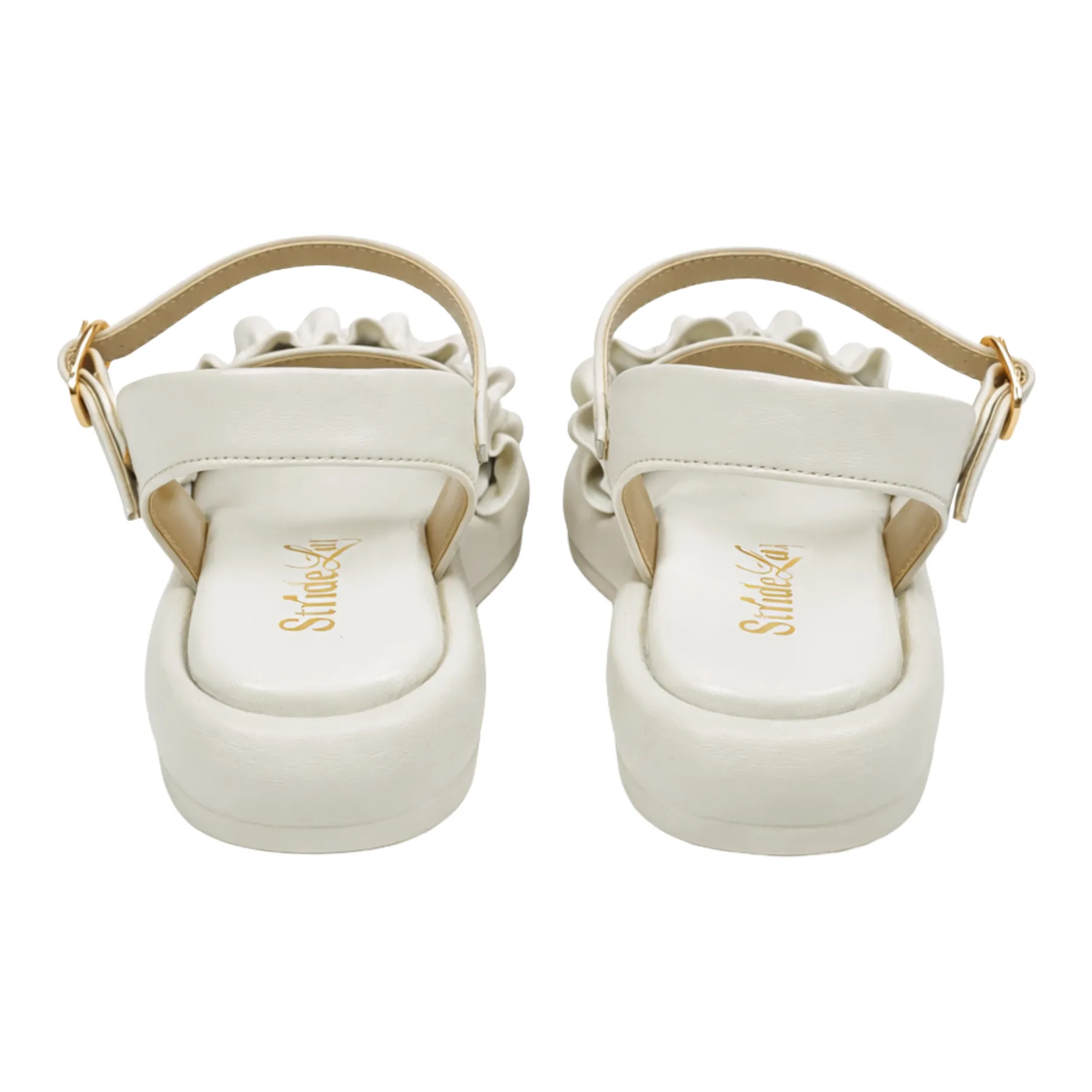 StrideLux Women’s Off-White Ruffle Flat Sandals - Image 4