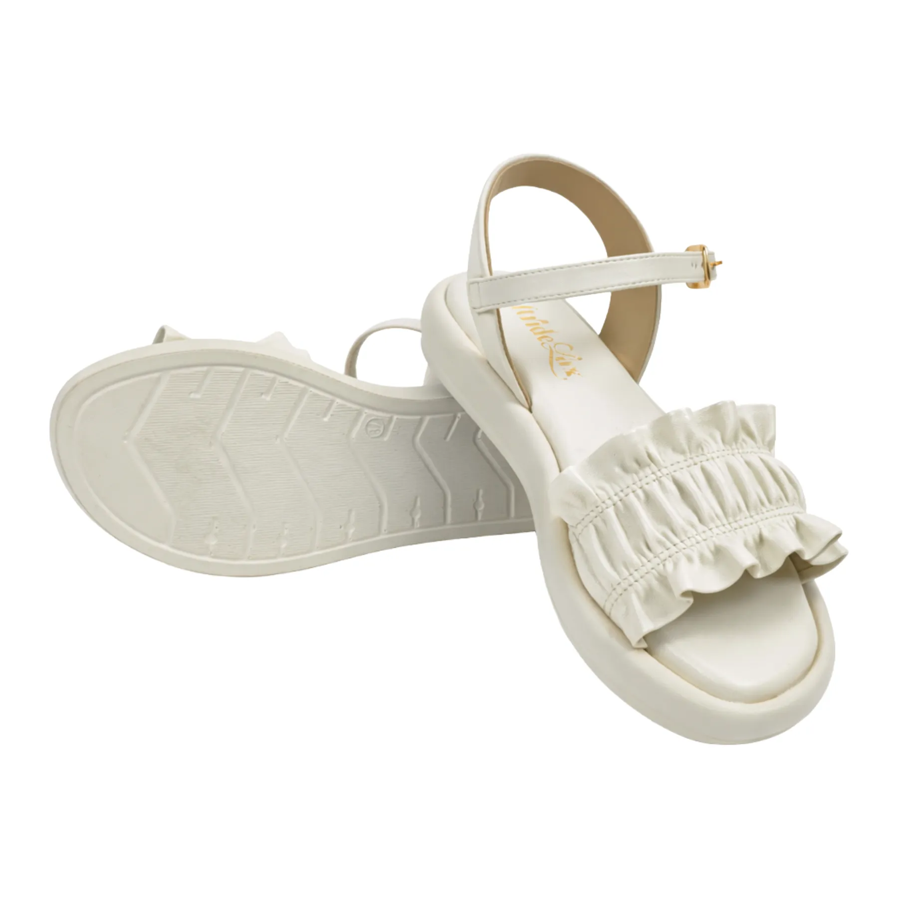 StrideLux Women’s Off-White Ruffle Flat Sandals - Image 6