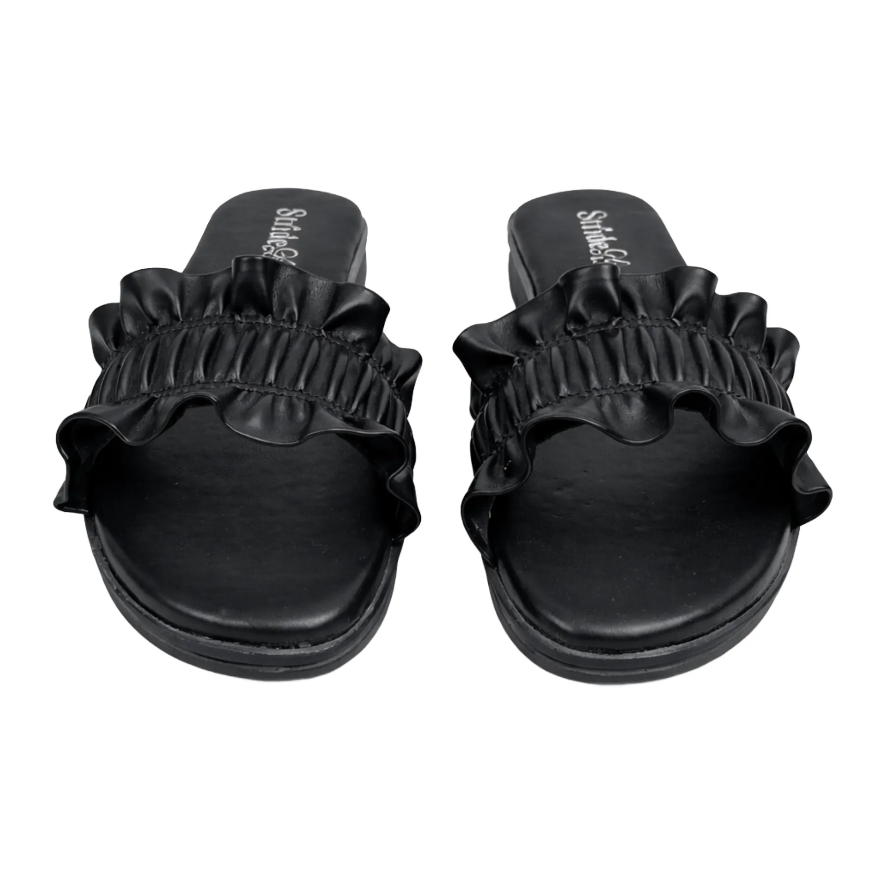 StrideLux Women’s Black Ruffle 2-Inch Heel Slippers - Image 3