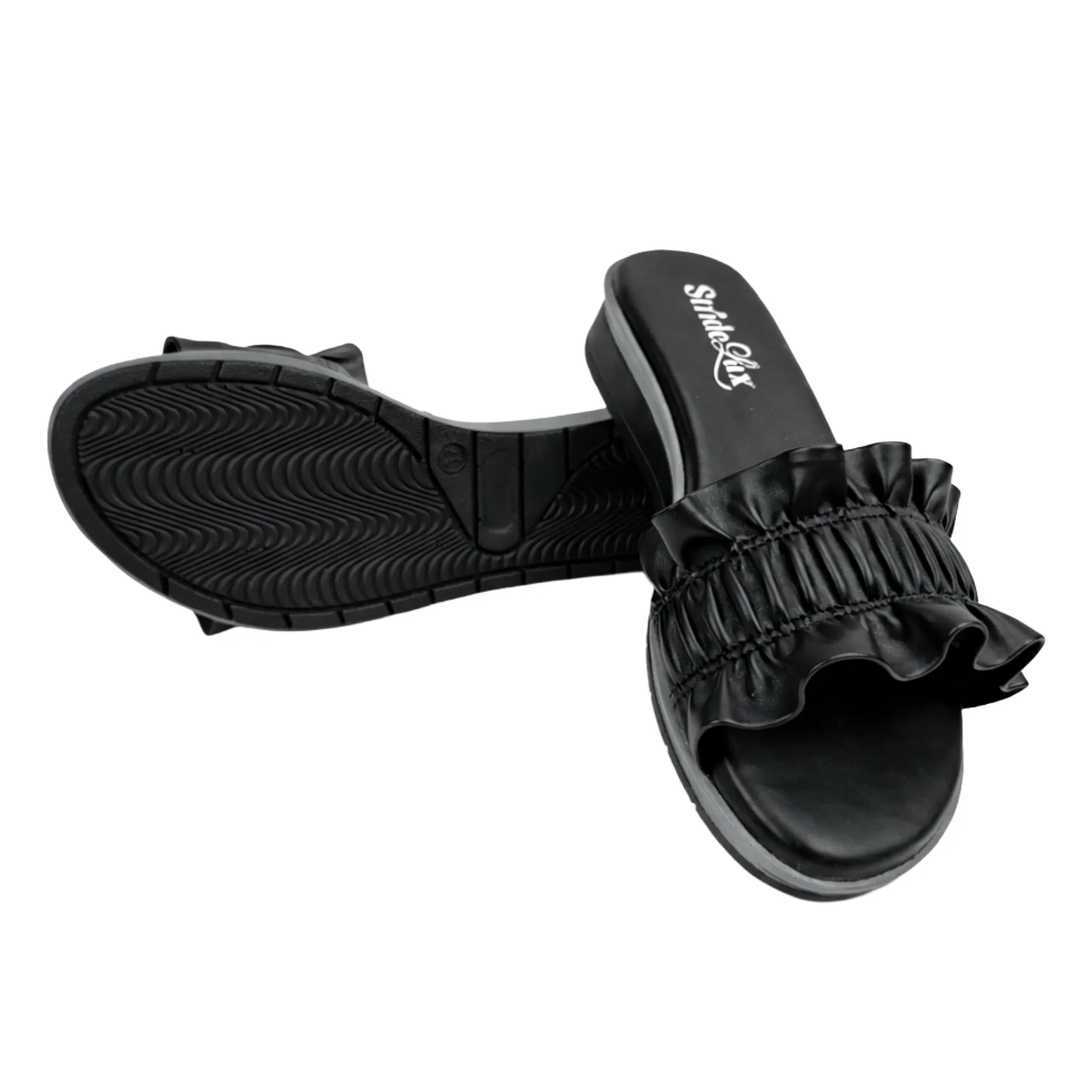 StrideLux Women’s Black Ruffle 2-Inch Heel Slippers - Image 6