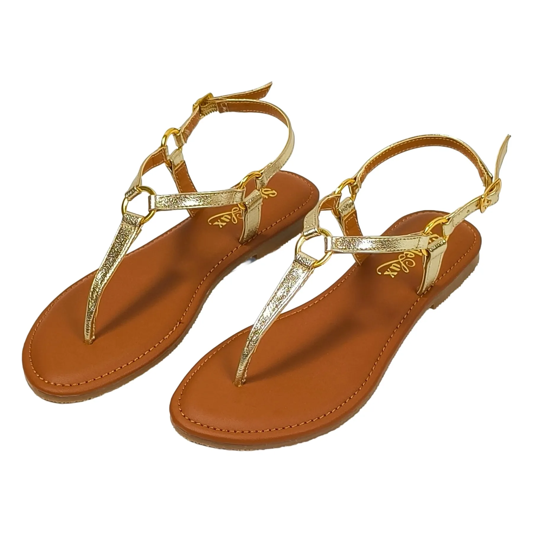StrideLux Aurelia Ring-Link Toe-Ring Flat Sandals – Luxe Gold