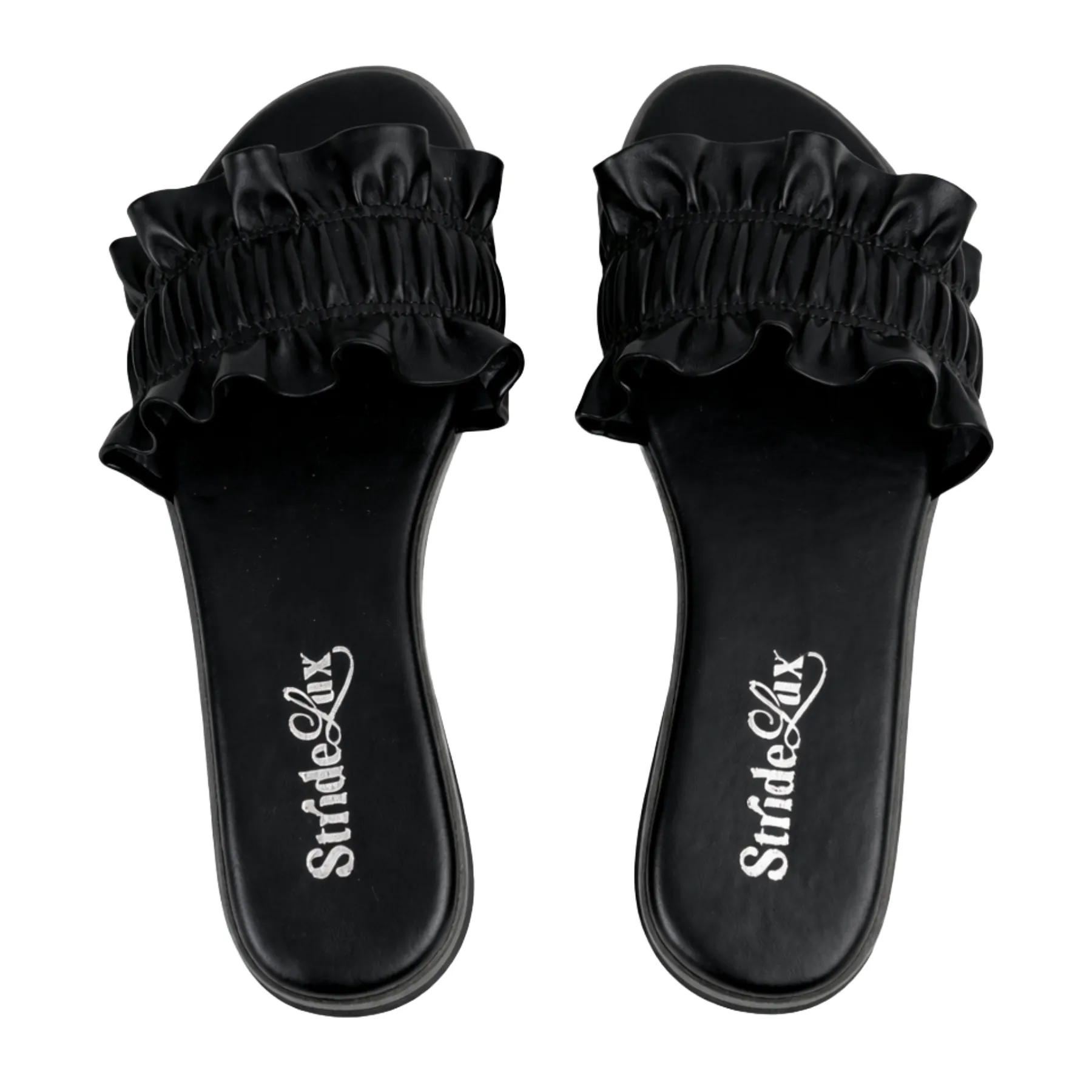 StrideLux Women’s Black Ruffle 2-Inch Heel Slippers