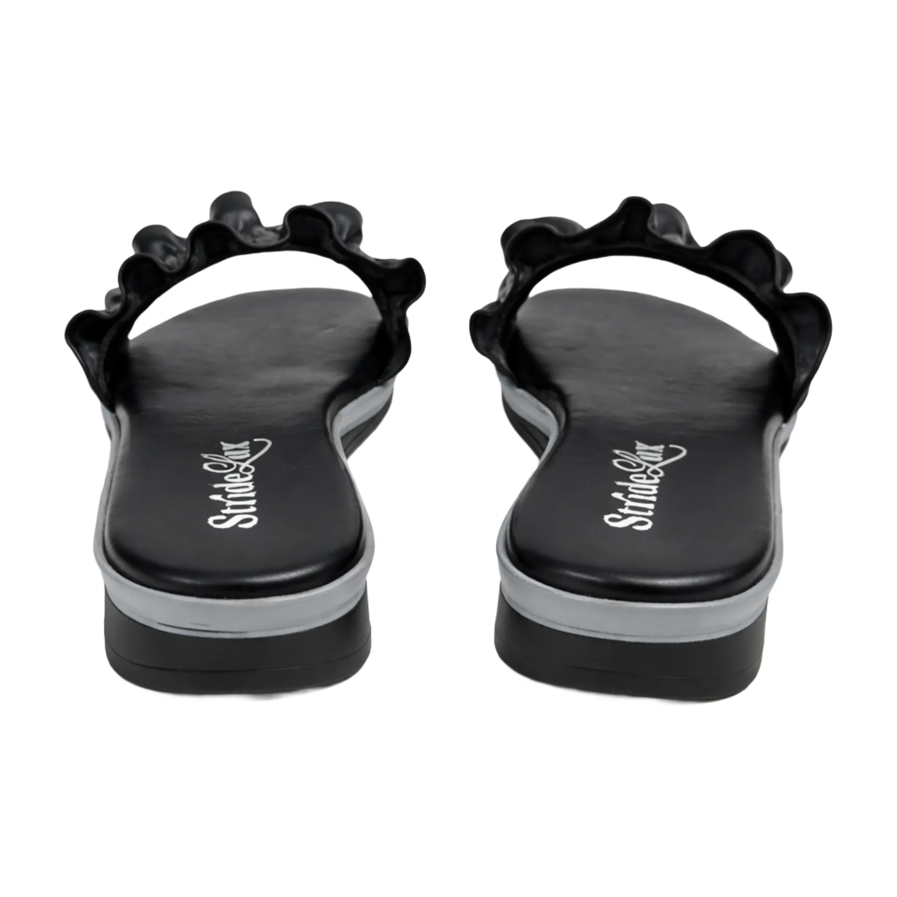 StrideLux Women’s Black Ruffle 2-Inch Heel Slippers - Image 4