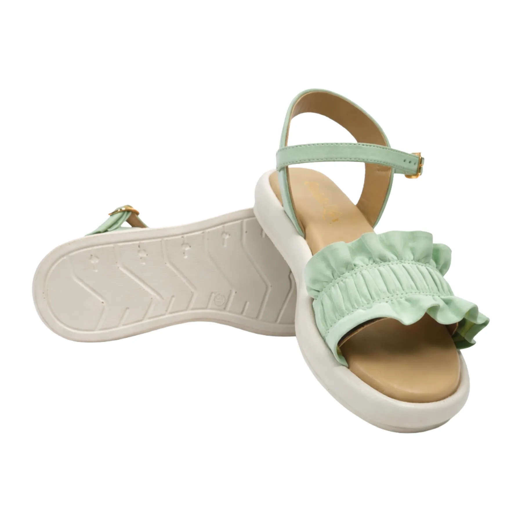 StrideLux Women’s Mint Green Ruffle Flat Sandals - Image 6