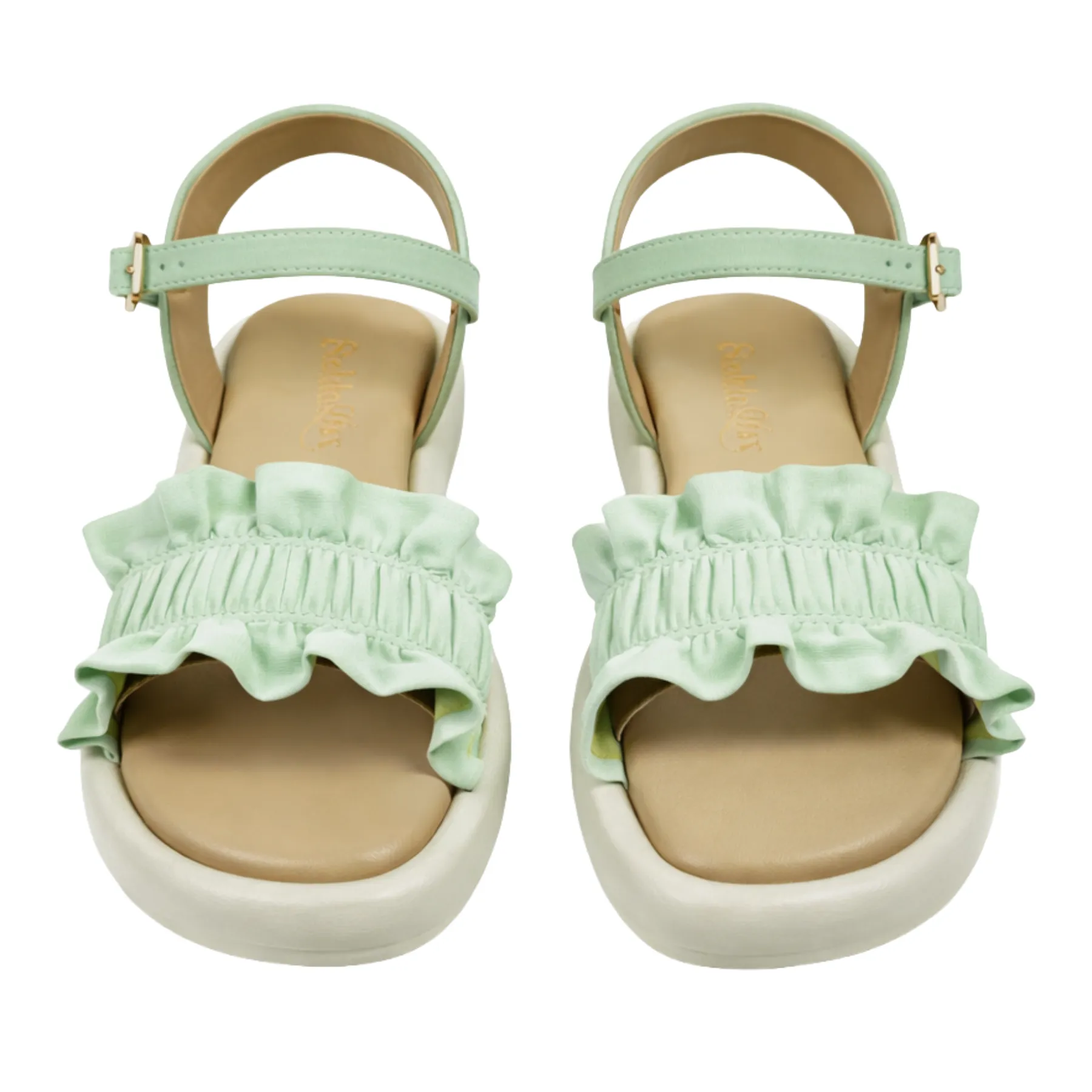 StrideLux Women’s Mint Green Ruffle Flat Sandals - Image 3