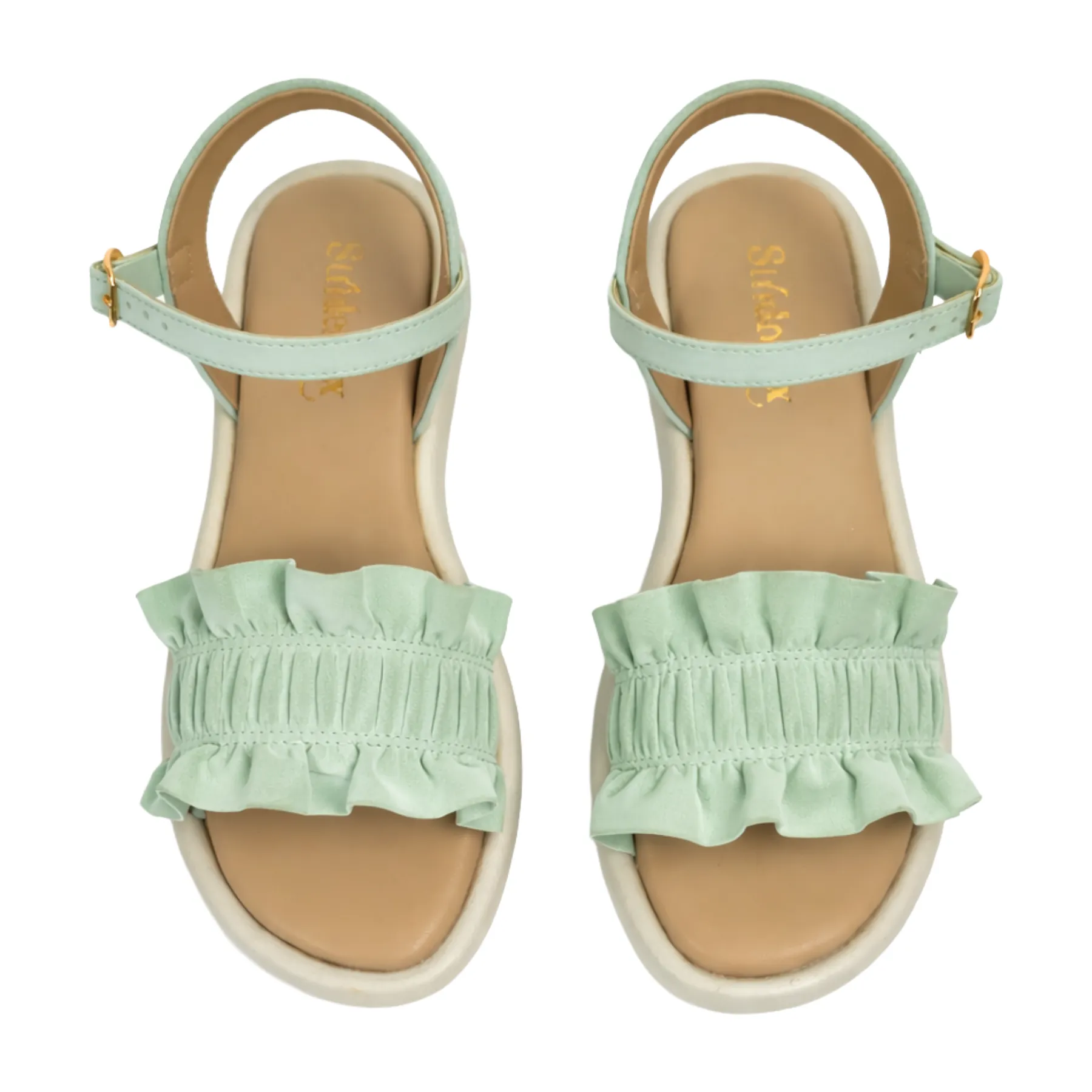 StrideLux Women’s Mint Green Ruffle Flat Sandals