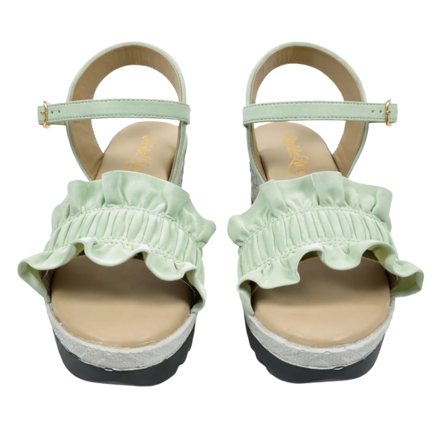 StrideLux FLORA Ruffle Wedge Sandals –Mint Green