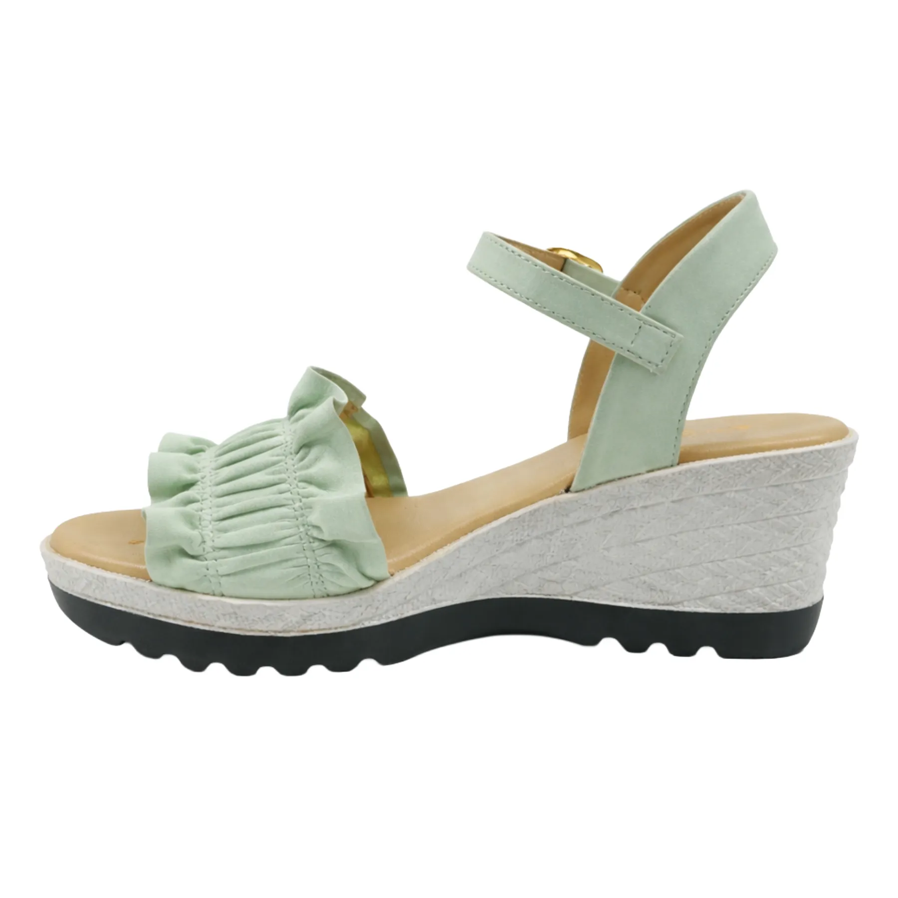 StrideLux FLORA Ruffle Wedge Sandals –Mint Green - Image 4