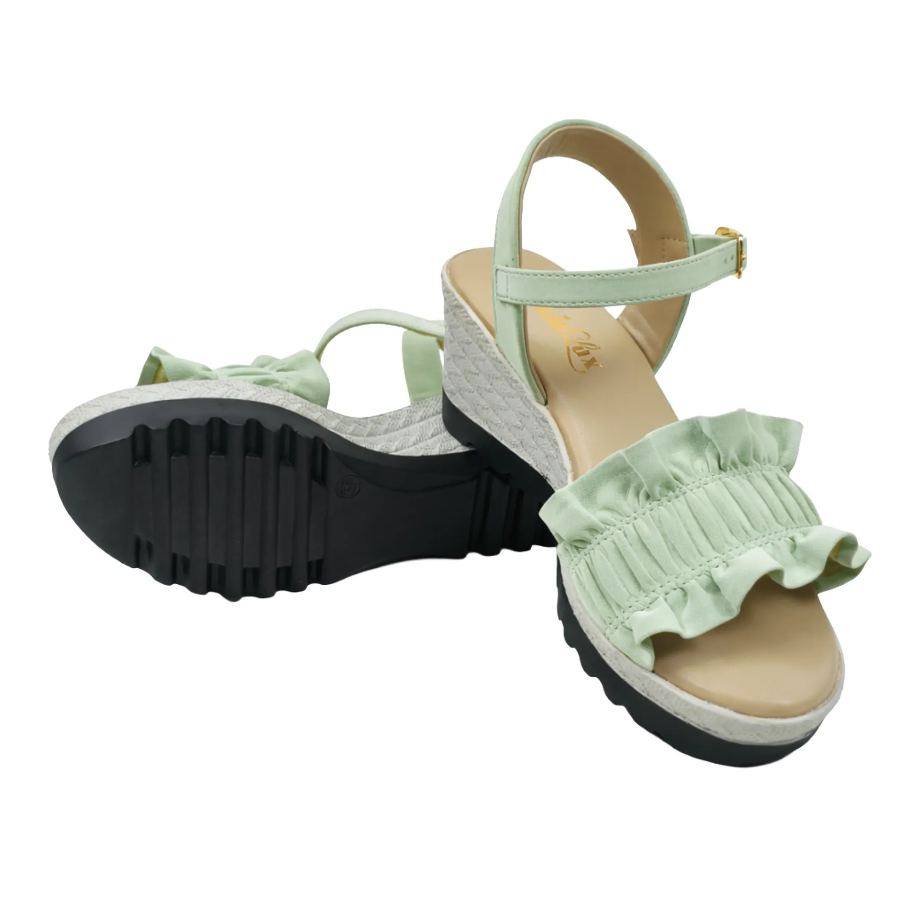 StrideLux FLORA Ruffle Wedge Sandals –Mint Green - Image 5