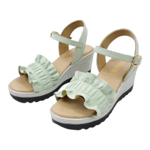 StrideLux FLORA Ruffle Wedge Sandals –Mint Green