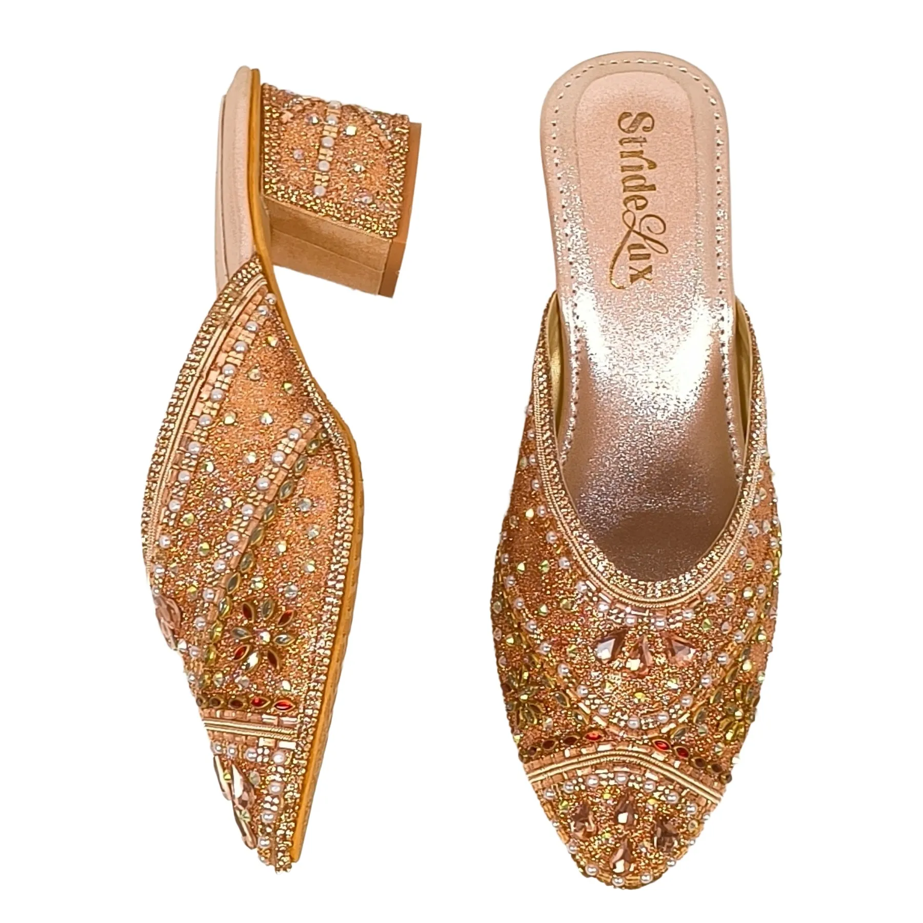 Hand-Embellished Rose Gold Floral Mules - Image 7