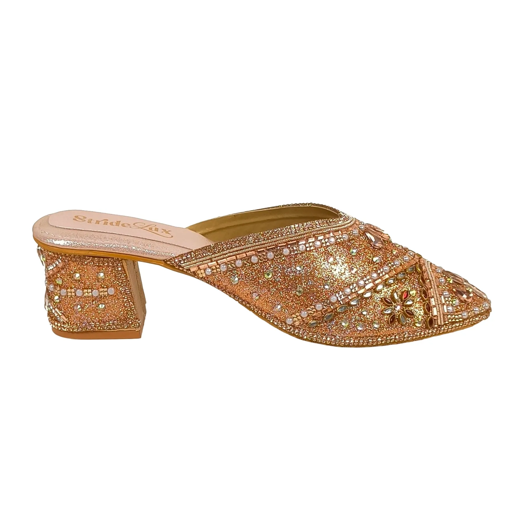 Hand-Embellished Rose Gold Floral Mules - Image 6