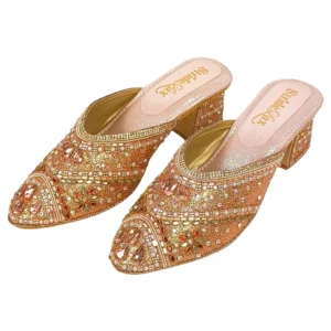 Hand-Embellished Rose Gold Floral Mules