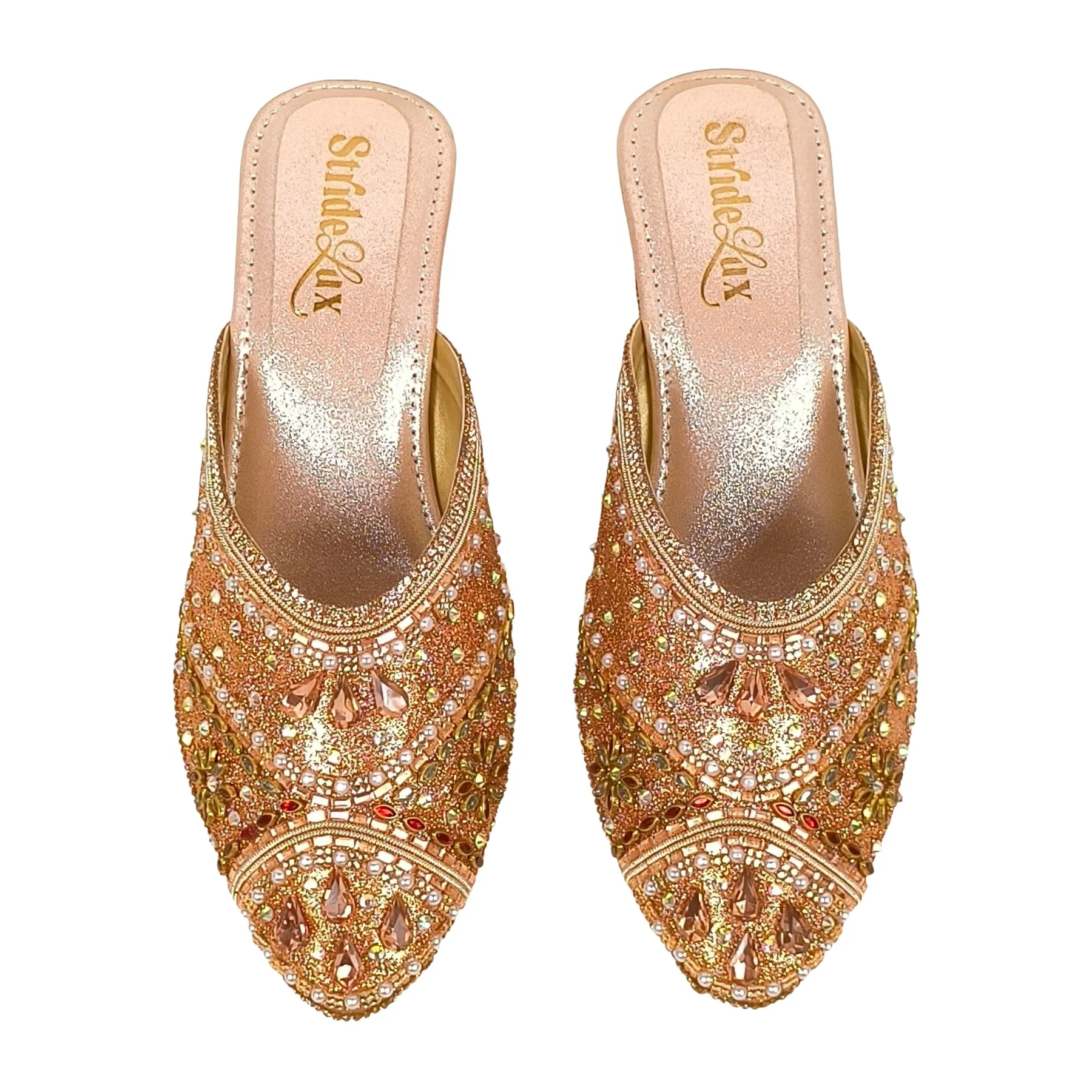 Hand-Embellished Rose Gold Floral Mules