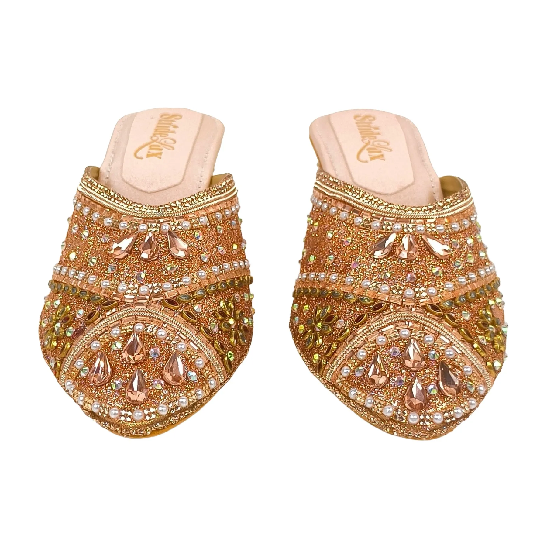 Hand-Embellished Rose Gold Floral Mules - Image 3