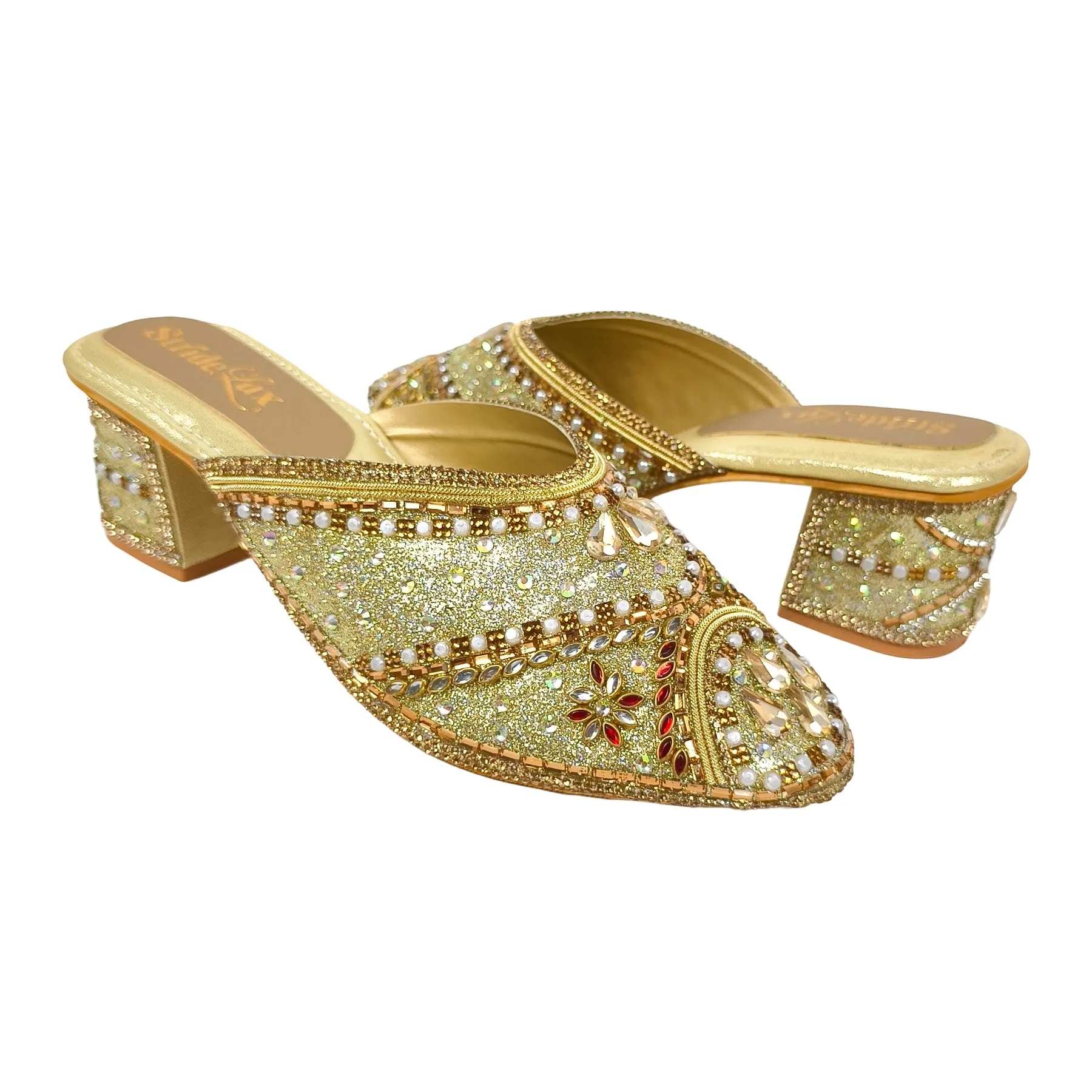 Hand-Embellished Gold Floral Mules - Image 6