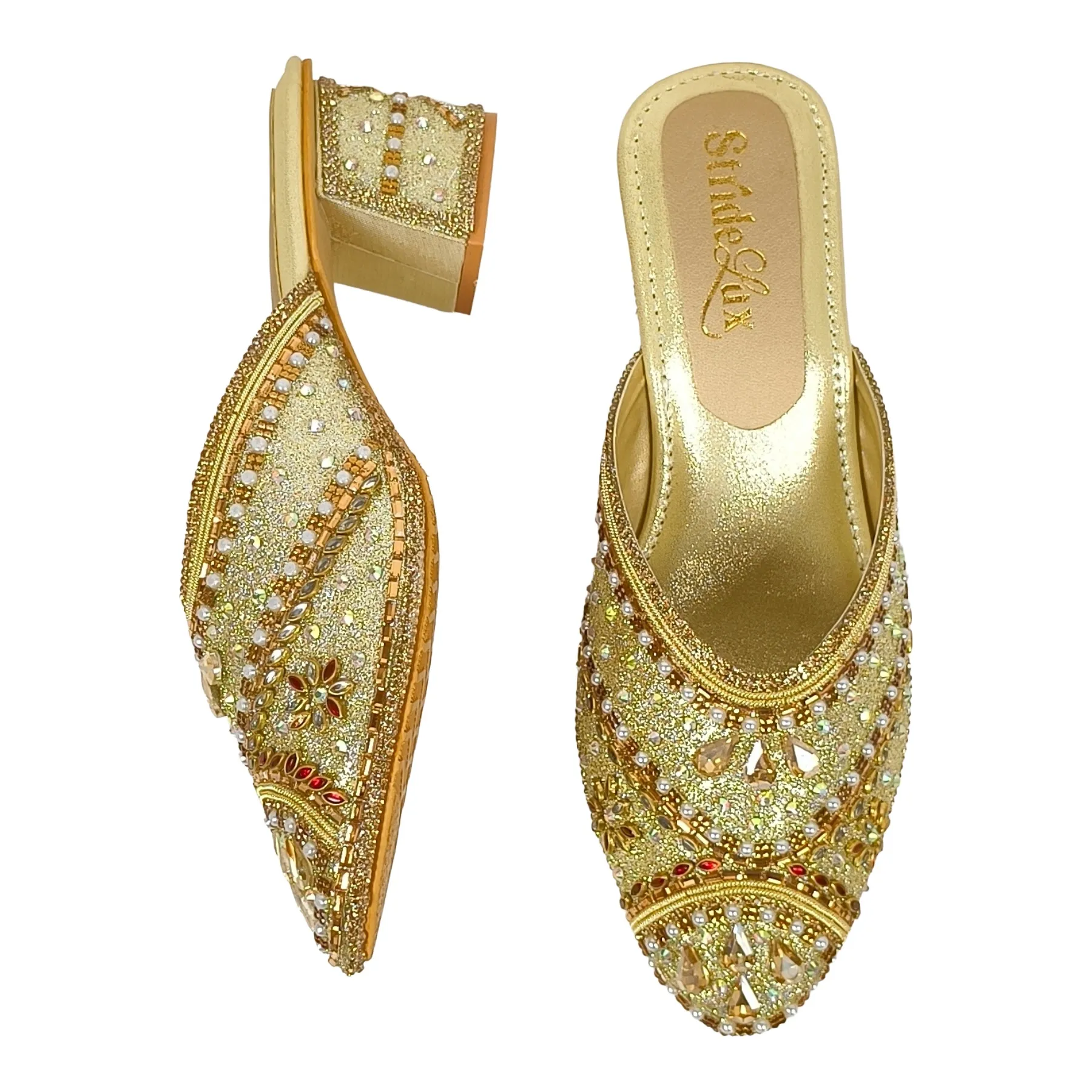 Hand-Embellished Gold Floral Mules - Image 5