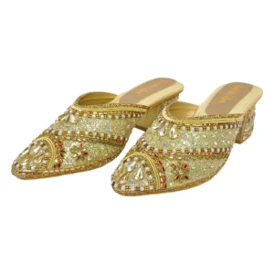Hand-Embellished Gold Floral Mules