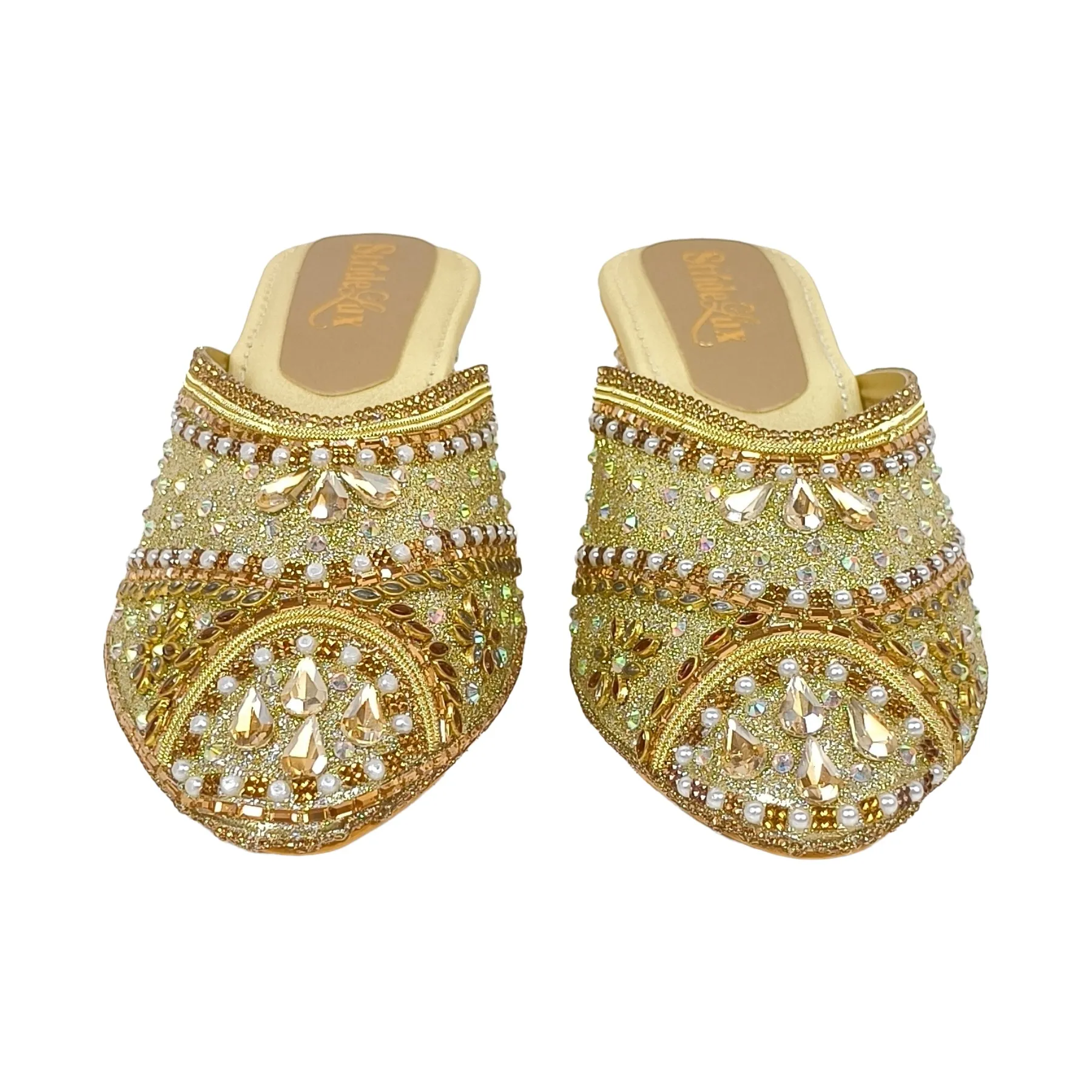 Hand-Embellished Gold Floral Mules - Image 3