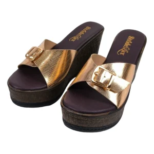 StrideLux ZIVIA Women’s Gold Wedge Heel Slides