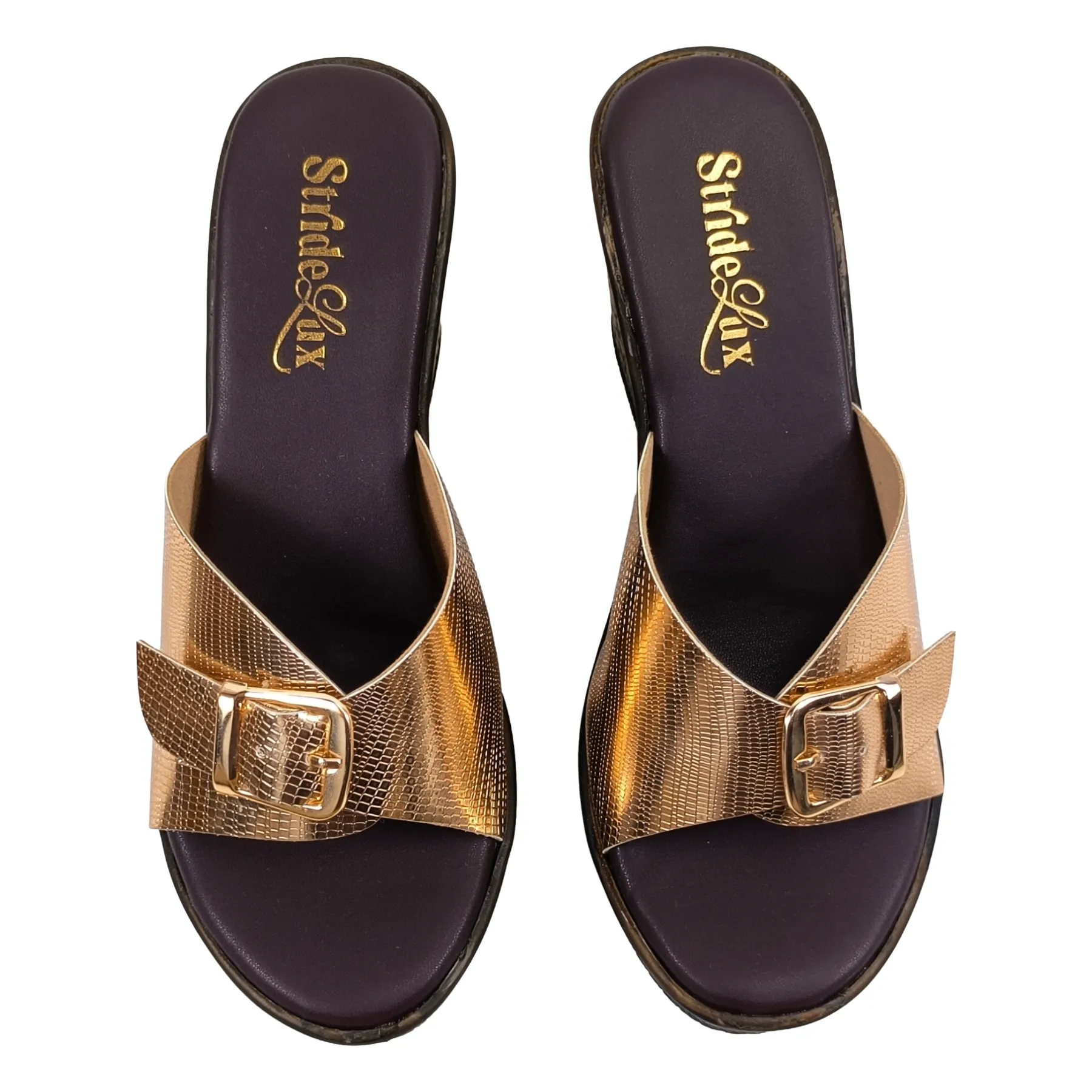 StrideLux ZIVIA Women’s Gold Wedge Heel Slides