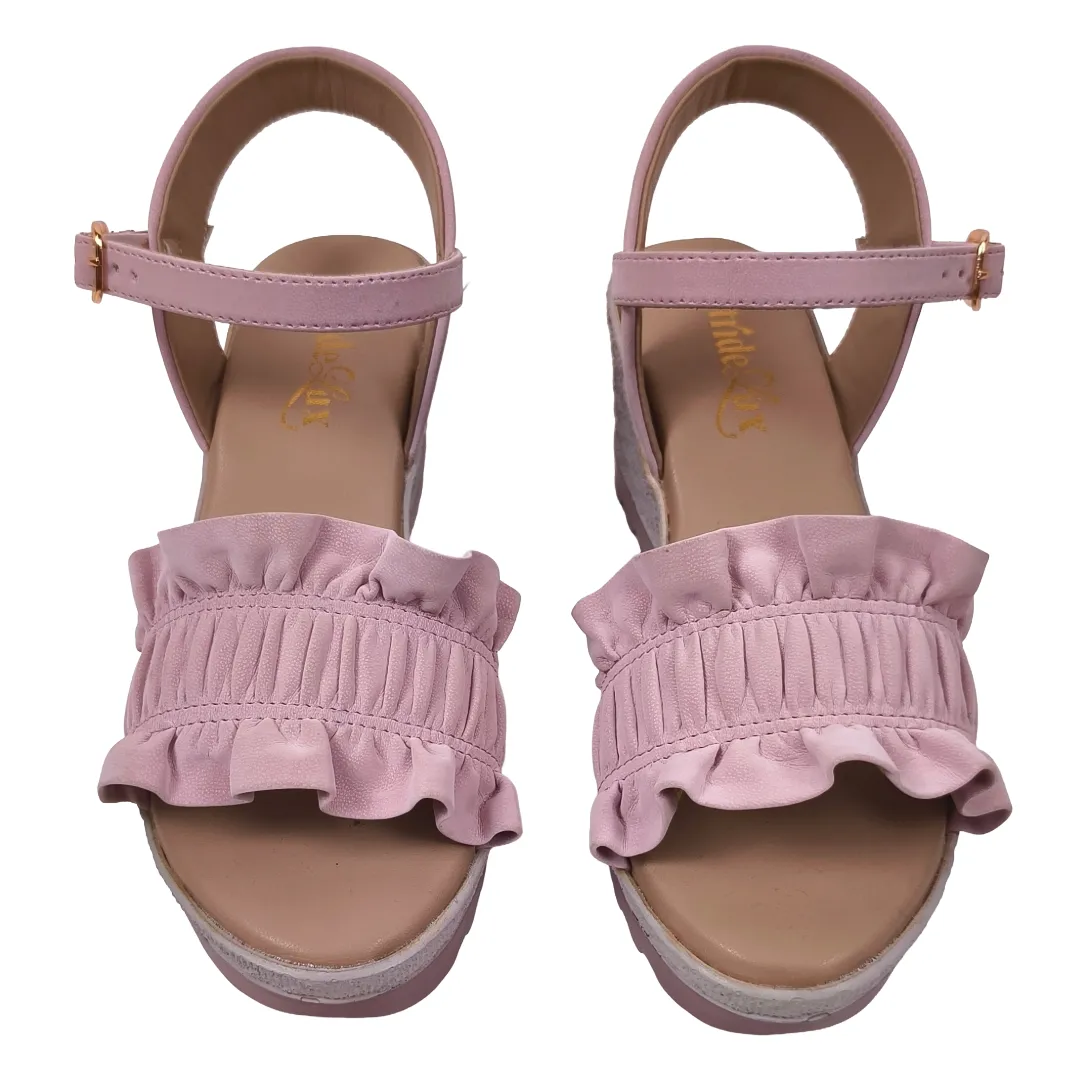 StrideLux FLORA Ruffle Wedge Sandals – Blush Pink