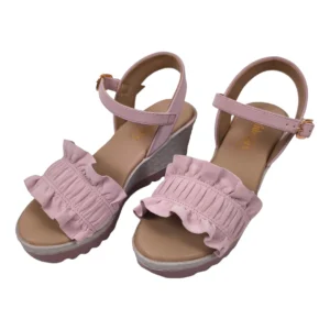 StrideLux FLORA Ruffle Wedge Sandals – Blush Pink