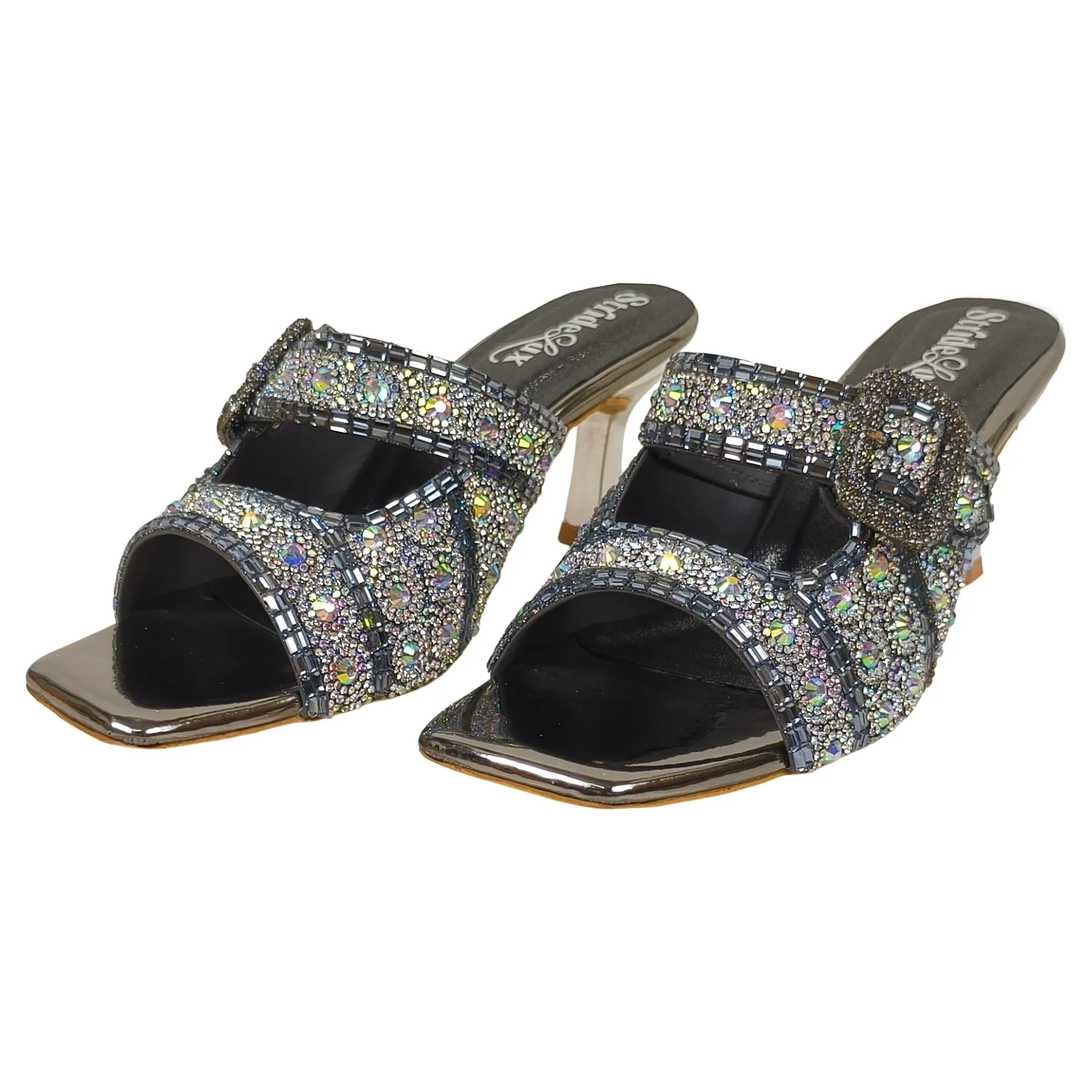 Gunmetal Grey Embellished Evening Sandals