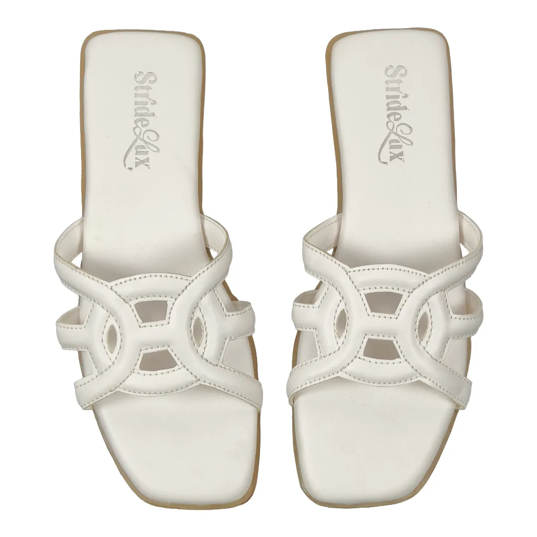 StrideLux White Women’s Flat Slide Sandals